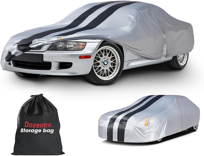 Multi-Layer Car Cover Custom Fit for BMW Z3(1998-2026), 100% Waterproof All Weather for Automobiles, Gift with Towel, Heavy Duty Car Covers for Rain Sun UV Protection with Door Zipper
