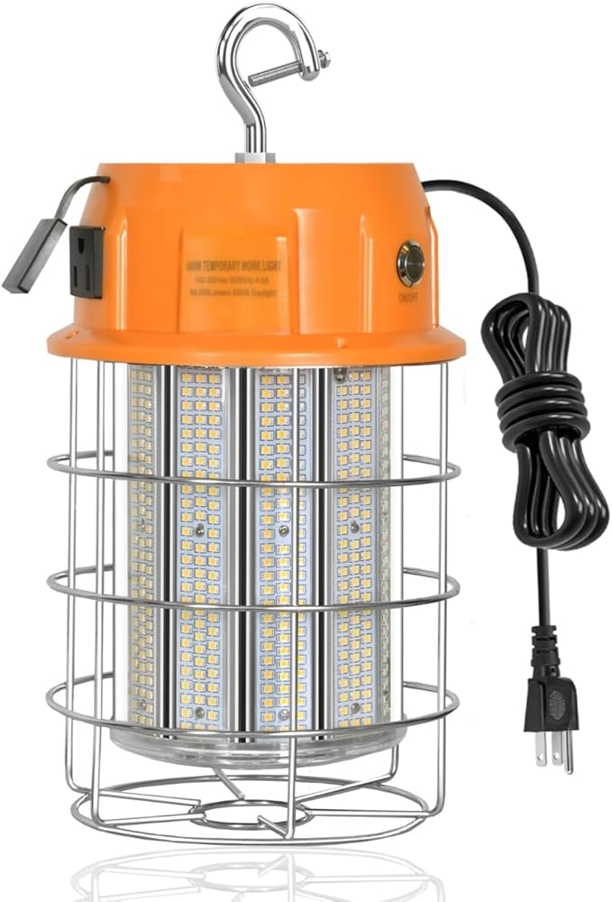 LED Temporary Work Light 300W Portable Hanging Work Construction Light,5000K 42,000 Lm with ON/Off Switch & Hook,for Job Site Lighting, Plug and Play