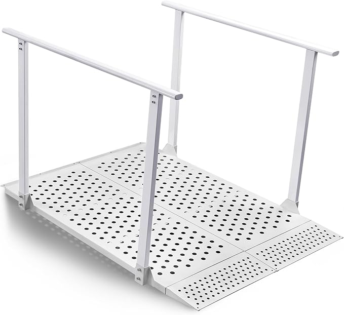 Wheelchair Ramp with Handrails for 5-12" Rise, Heavy Duty Handicap Ramp with Adjustable Flap, Portable Ramp for Home Steps, Stairs, Doorways, Curbs, Waterproof & Rust-Proof, 440 lbs Capacity