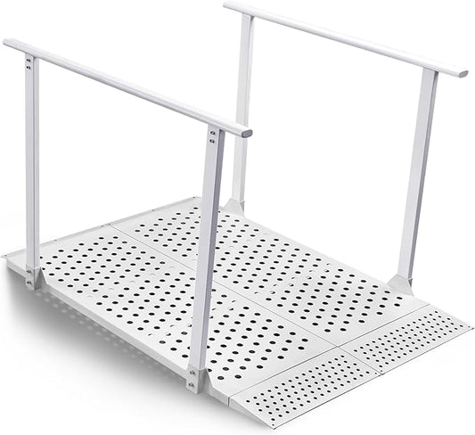 Wheelchair Ramp with Handrails for 5-12" Rise, Heavy Duty Handicap Ramp with Adjustable Flap, Portable Ramp for Home Steps, Stairs, Doorways, Curbs, Waterproof & Rust-Proof, 440 lbs Capacity