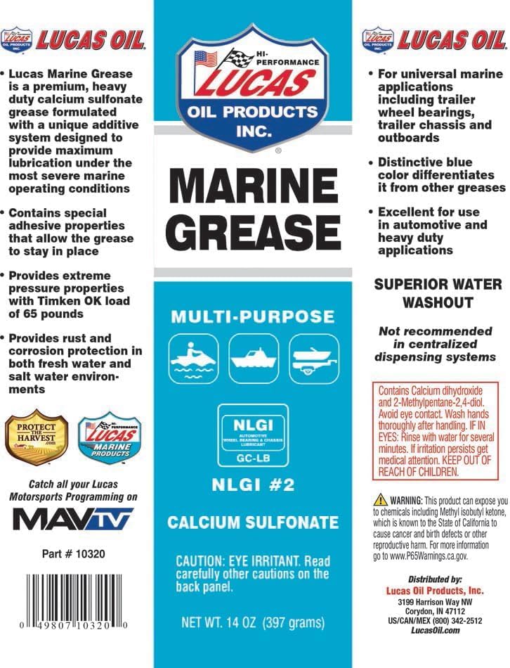 Marine Grease 10320 | Overbased Calcium Sulfonate Formula | 14 Ounce Tube | for Marine Trailer Wheel Bearing/Trailer Chassis Lubrication and Outboards | 2 Pack Special