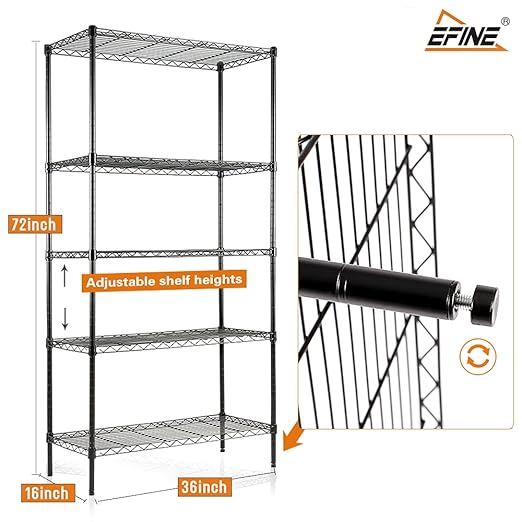 Catalina Creations EFINE 5-Shelf Shelving Unit with Shelf Liners Set of 5, Adjustable Storage Rack, Steel Wire Shelves, Shelving Units and Storage for Kitchen and Garage (35.5W X 15.8D X 71H)