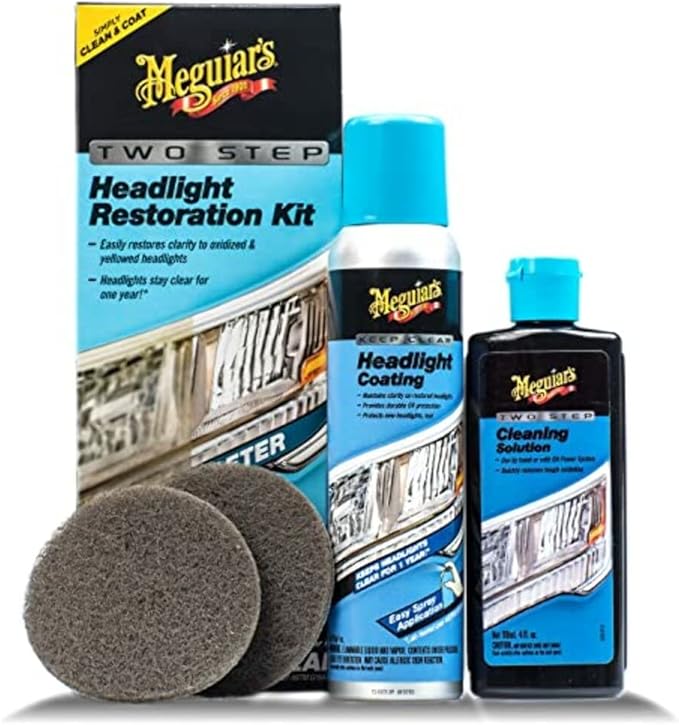 Meguiar's Two Step Car Headlight Restoration Kit, Headlight Cleaner Restores Clear Car Plastic and Protects from Re-Oxidation, Includes Coating and Cleaning Solution - 4 Count (1 Pack)