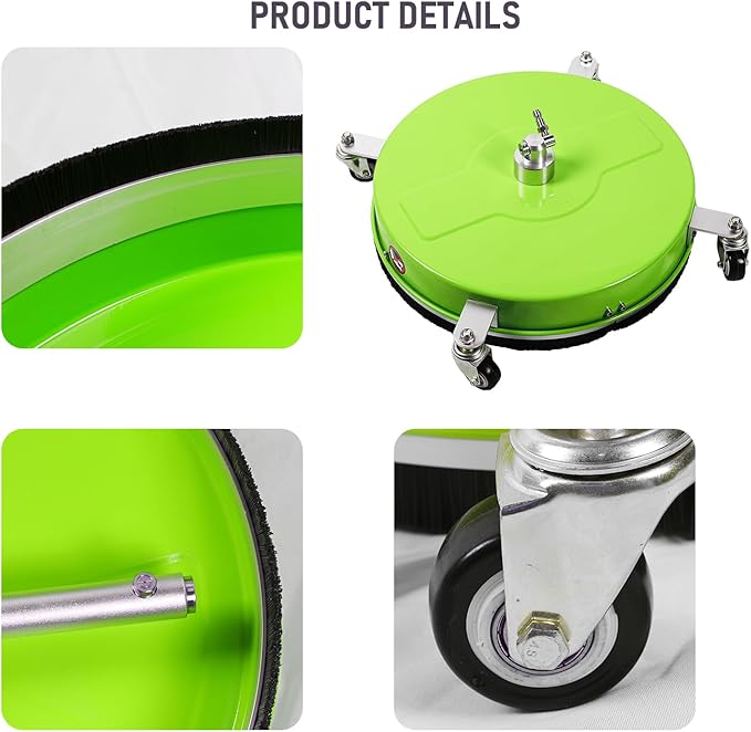 17" Pressure Washer Surface Cleaner with 4 Wheels, Coated Green Stainless Steel Power Washer Surface Cleaner for Driveway Sidewalk, 1/4" Quick Connector 2 Extension Wand, 4000 PSI