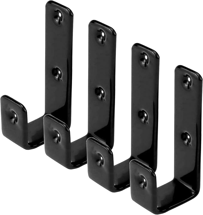 Coshar Heavy Duty Hook Bracket Coated Stainless Steel J Hooks 1-Inch Inner Bunk Bed Ladder Hook Hardware for Bed Decor, Garage Storage, Cable Tool Organization - 4Pcs Black