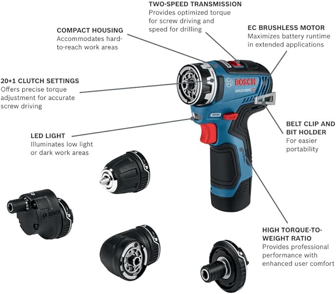 BOSCH GXL12V-270B22 12V Max Brushless 2 Tool Combo Kit with 5-in-1 Flexiclick Cordless Drill/Driver and Starlock Oscillating Multi Tool (Includes: 2 Batteries, Charger & 4 Attachments)