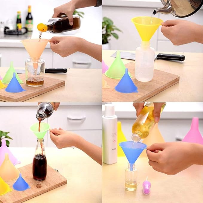 iSnuff Kitchen Funnel Set with 5 Sizes, Small to Large Plastic Cooking Funnel with Narrow Spout for Filling Bottles, Jars, Bowls, Spices, Powder Funnels, Essential Oils