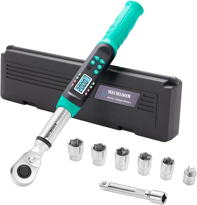 Digital Torque Wrench 1/2 Drive, 7.4–147.5 Ft-lbs / 10–200 N·m, ±2% Accuracy, Dual-Direction Ratchet, Electric Torque Wrench with Buzzer & LED Indicator for Bike, Motorcycle, Auto Repair