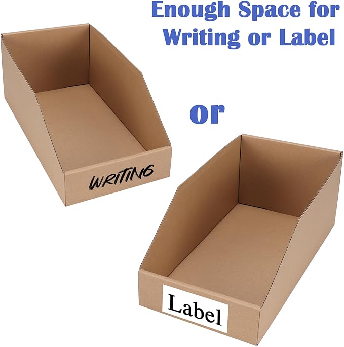 EXYGLO Cardboard Storage Bins 35 Pack, 12x6x4.5 Inch Cardboard Boxes, Corrugated Organizer Bins for Pantry, Shelves, Garage, Office, Shop, Brown