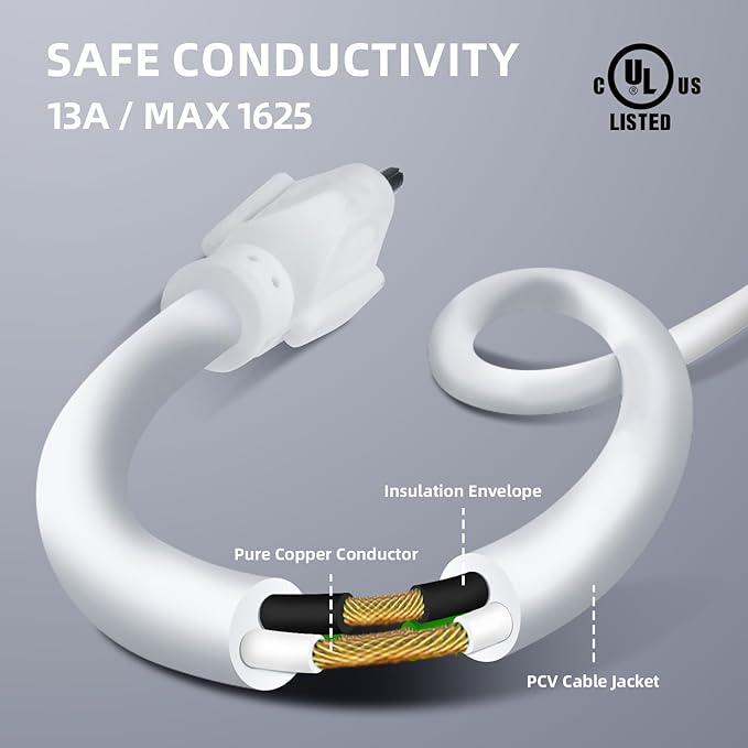 EP 2 Pack 15 Ft Outdoor Extension Cord - 16/3 SJTW White Electrical Cable with 3 Prong Grounded Plug
