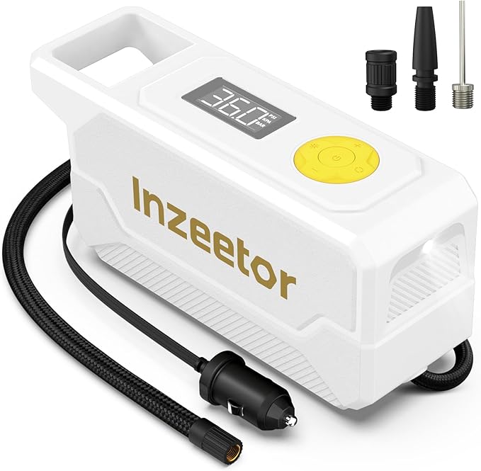 150 PSI Tire Inflator Portable Air Compressor, 12V DC Auto Shutoff Air Pump with Digital Pressure Gauge and Emergency LED Light for Car Tires, Bicycle & Balloons, White