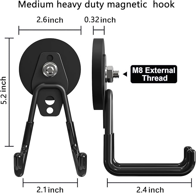 Heavy Duty Magnetic Hooks, Garage Hook, Anti-Slide Garage Hanger, Magnetic Mounting for Garden Tools, Hose, Power Drill, Steel Pegboard, Workshop (8 Pack)