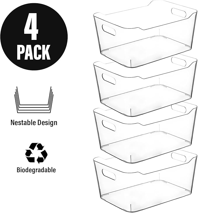CONTROL KITCHEN Small Clear Plastic Storage Bins, Perfect for Organization or Pantry and, Fridge Organizer, Cabinet Organizers