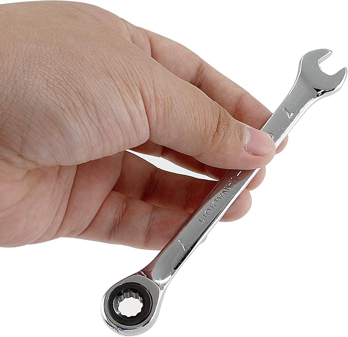 2 Pcs 7mm Ratchet Wrench Metric Ratcheting Wrench Set with 5° Movement and Hardened & 72 Teeth for Projects Metric Tight Spaces