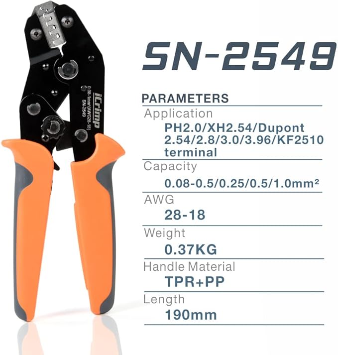 iCrimp SN-2549 Ratchet Crimpier 0.08-1.0 mm ² 18-28AWG for PH2.0/XH2.54/2.54/2.8/3.0/3.96/4.8/KF2510/JST Terminal