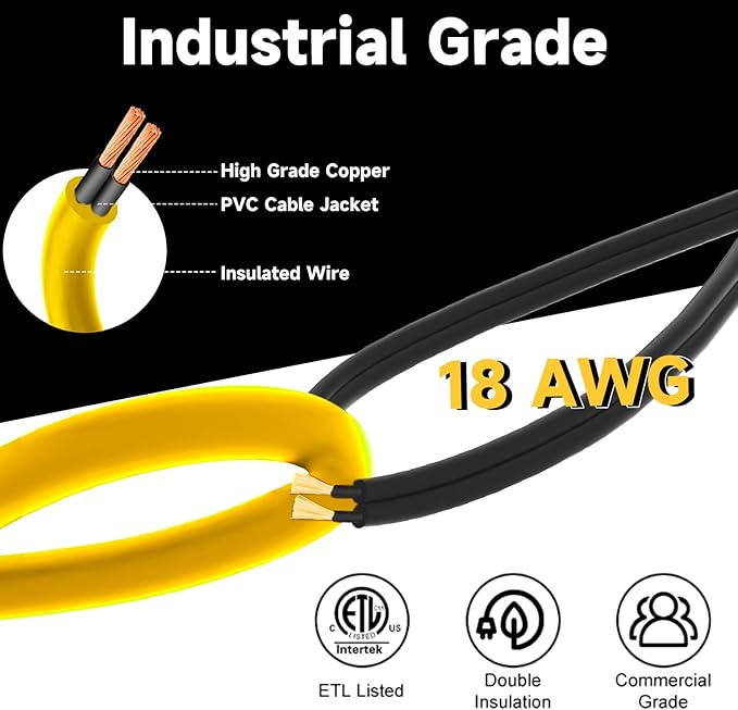 100ft LED Construction String Lights, 150W 15000LM Super Bright LED String Work Light, Construction Temporary Lights apply to Renovation, Courtyard, Jobsite, and All Outdoor Lighting (100ft-10lights)