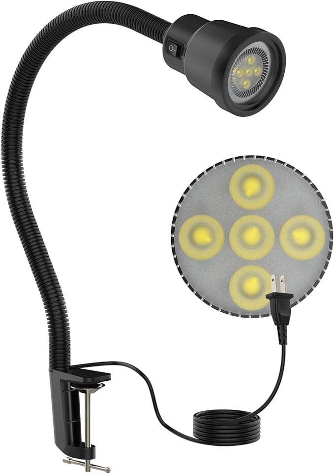 Clip Work Light, 9W Machine Clamp Lights, 900 Lumens Flexible Work Lamp for Lathe Milling Machine Drill Press, Aluminum Alloy Light Head (Clip Base)