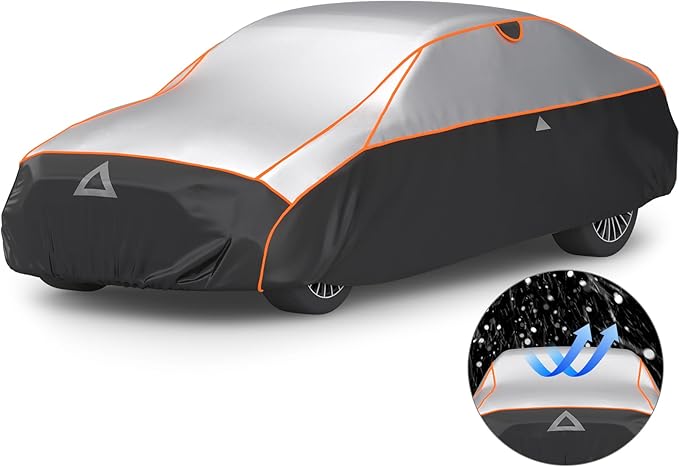 Favoto Hail Protector Car Cover - Sedan Cover Padded Snow Rain Hail Protection for Automobiles Outdoor Heavy Duty with Reflective Stripes Full Car Cover Fits Sedan up to 193"