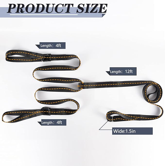 Heavy Duty Snowmobile Tow Straps, Long Reinforced Emergency Gear ATV Tow Rope with Two Hooks 3 Point Strips, Sled Pulling Straps for Ski Snowboard Accessories Kit