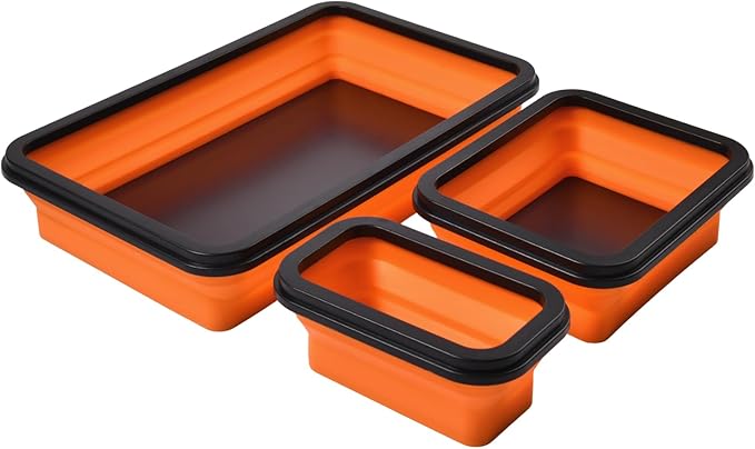 Collapsible Magnetic Parts Tray Set of 3 Sizes - Foldable Silicone Tool Tray Storage Organizer Double-Sided Magnetic Bowl for Screw, Bolts, Nuts, Washers, Pins and Other Small Metal Parts