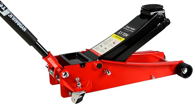 Floor Jack, Low Profile Steel Heavy Duty Hydraulic Trolley Racing Car Jack with Dual Piston Quick Lift Pump, 3.5 Ton (7000 lbs) Capacity, Lifting Range 4"-21", Red