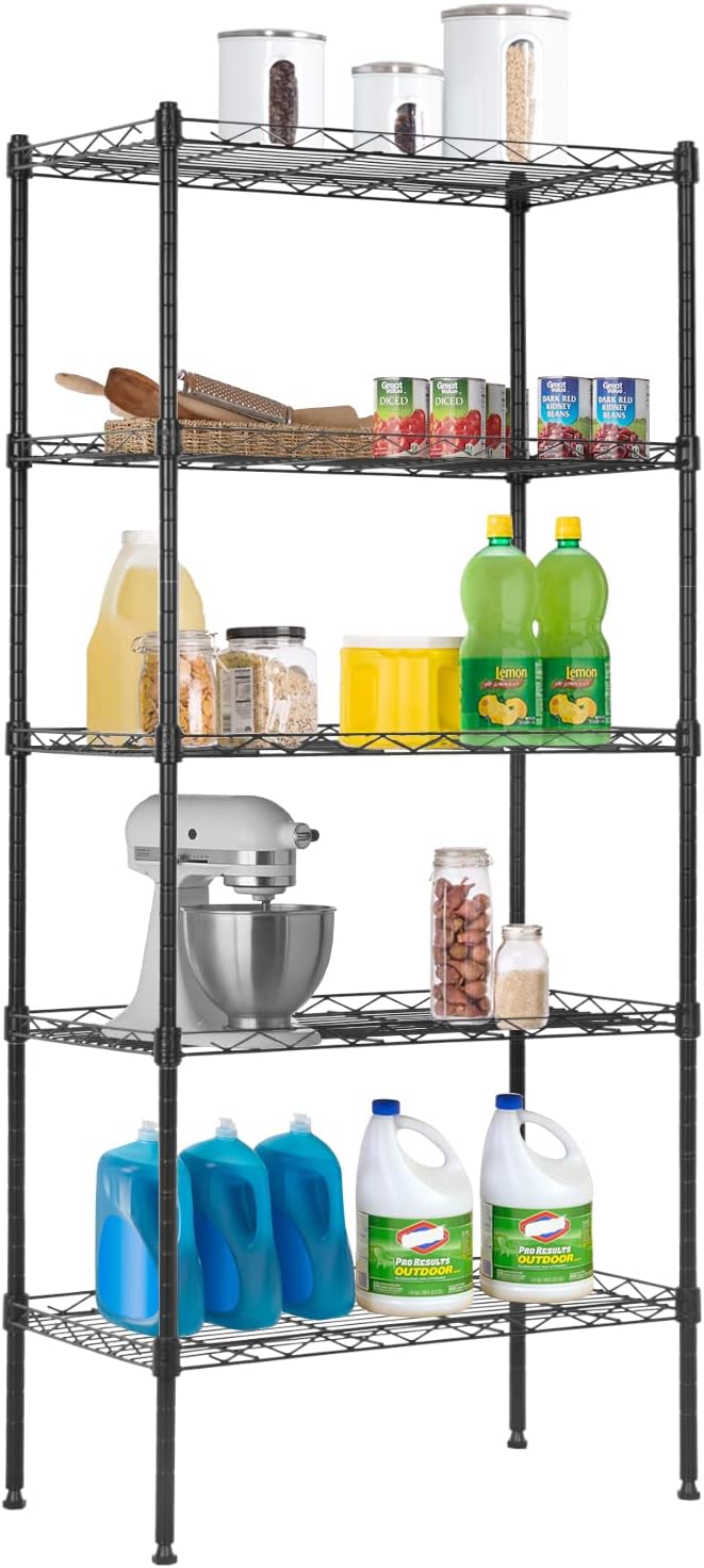 BestOffice Adjustable NSF-Certified Metal Shelf Wire Shelving Unit Storage for Small Places Restaurant Garage Pantry Kitchen Garage Rack (Black, 21.5L x 11.6W x 47.6H)
