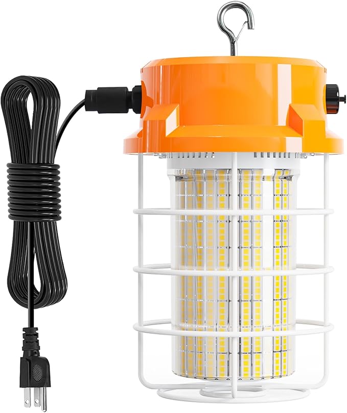 RIUVAO 120W LED Temporary Work Light 5000K Daylight 18000 Lumens Super Bright with Fan Radiator Stainless Steel Guard Construction Lights Sturdy Hook Suitable for workshops, Construction Sites, etc.