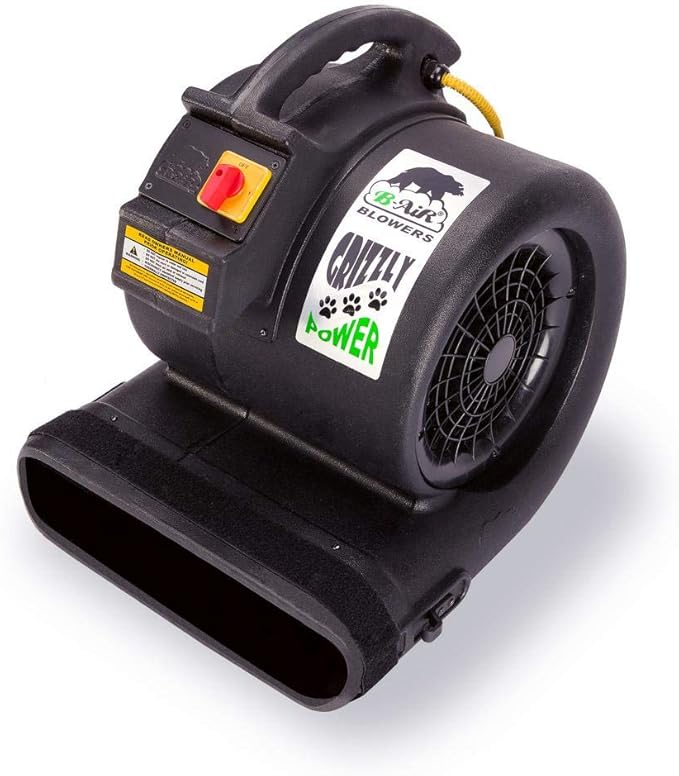 B-Air Grizzly Gp-1 1 HP 3550 CFM Air Grizzly Mover Carpet Dryer Floor Fan for Water Damage Restoration Equipment & Pet Cage Dryer Black