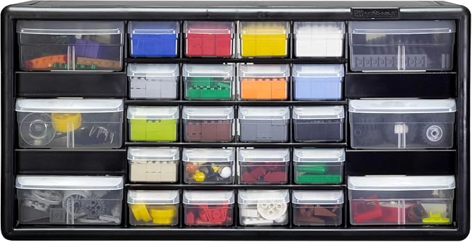 Akro-Mils 26-Drawer Plastic Drawer Storage Cabinet for Garage Organization, Bead Organizer, Building Bricks Storage, Teacher Toolbox, Makeup Organizer, 20" W x 6" D x 10" H, 10726 Black