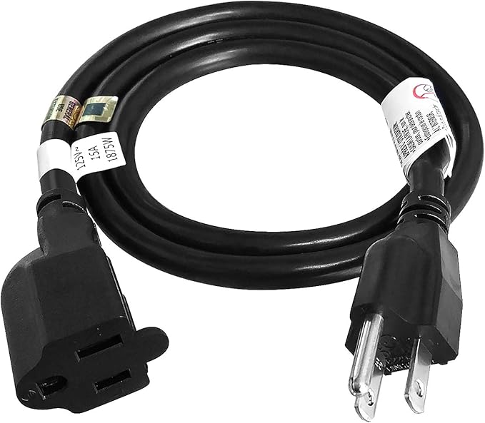 FIRMERST 1875W Heavy Duty Extension Cord 3 Feet 14 AWG 15A Black UL Listed