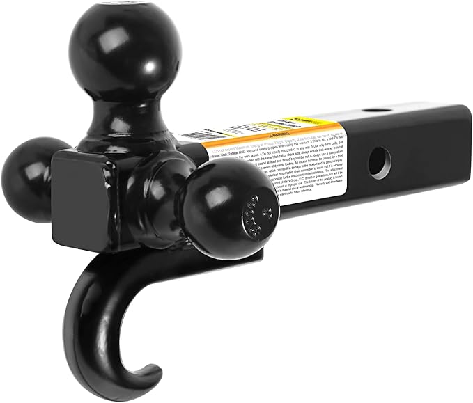 MaxxHaul Triple Ball Mount Hitch with Tow Hook, Fits 2" Receiver – 1-7/8", 2", 2-5/16" Welded Hitch Balls, Class III/IV, 10,000 lb GTW, Heavy-Duty Powder-Coated Steel – 50231
