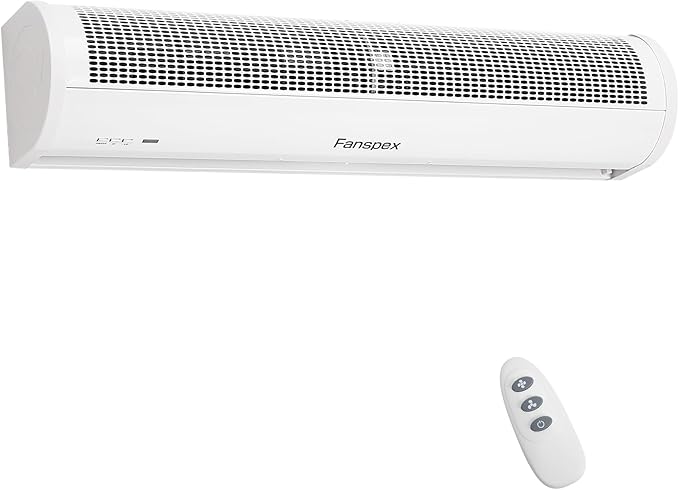 Fanspex 36" Wall Mounted Air Curtain, 2-Speed Commercial Over Door Fan for Home Garage Shop Restaurant, 120W Low Consumption with Magnetic Door Switch (White)