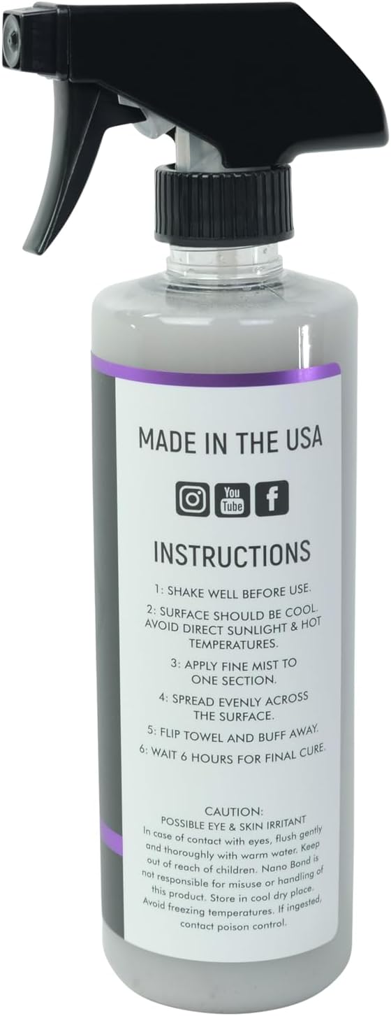 Nano Bond Hydrophobic Spray Ceramic Detailer - SiO2 Coating for Cars, RVs, Boats, Motorcycles, & ATVs, Headlight Restoration Kit Included, Professional Grade Sealant, Made In USA, 16 Fl Oz
