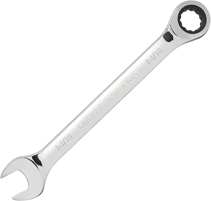 1-1/16 Inch Ratcheting Combination Wrench SAE 72 Teeth 12 Point Ratchet Box Ended and Open End Spanner Tools for Tight Space, Heat-Treated CR-V