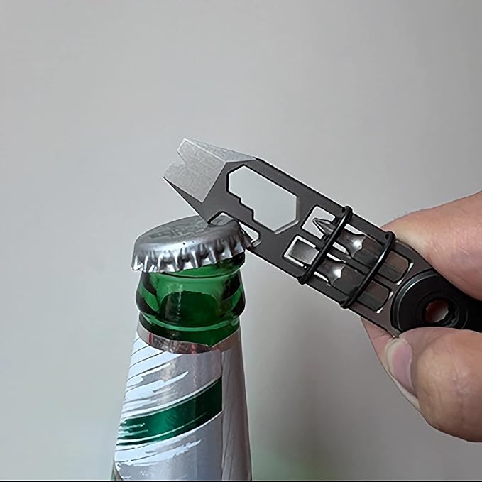EDC Pry Bar,mighty bar,Titanium Keychain Multitool Tool,Can opener,Pocket Pry Bar with Wrench,Ratchet screwdrivers, Bottle Opener.