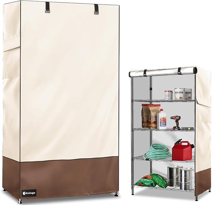 Wire Shelf Cover,600D Heavy Duty 100% Waterproof Shelf Covers for Wire Shelving,Outdoor Storage Shelves Cover for Metal Rack,36.2" W x 20.5" D x 60" H,Beige & Brown