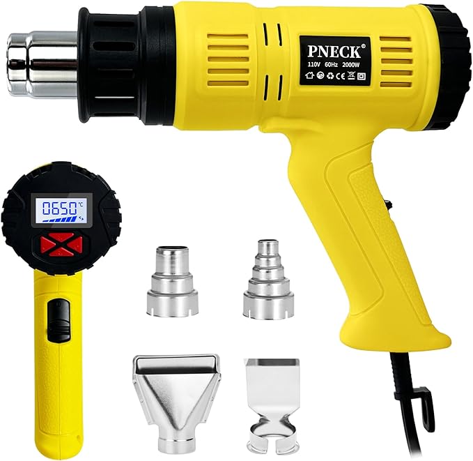 Heat Gun 2000W with LCD Digital Display, 140°F-1202°F Variable Temperature with 2 Speeds, Heavy Duty Hot Air Gun Kit with 4 Nozzles for Crafts, Shrinking PVC, Stripping Paint