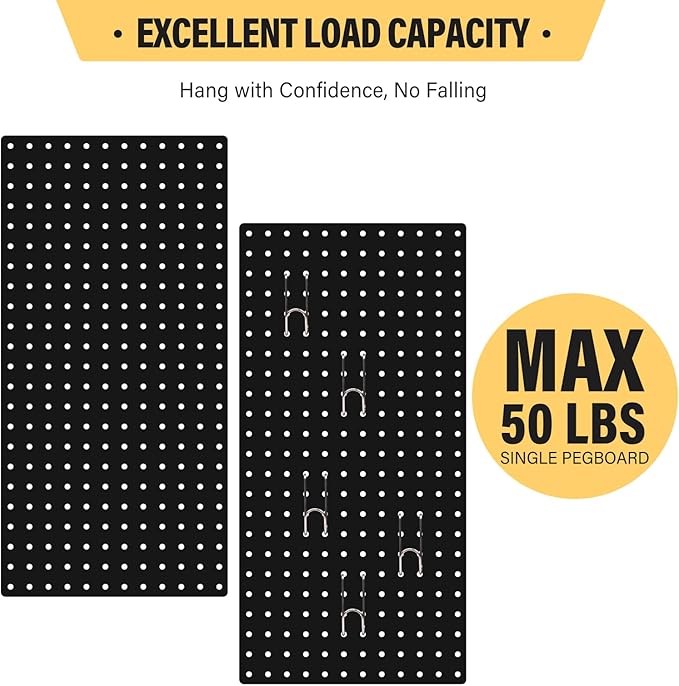 DEWEL Peg Board 2 Pack, 23x12 Inch Metal Pegboard Panels with Hooks, Black Heavy Duty Wall Organizer System for Garage Tool Storage, Workshop, Office and Craft Room（2pcs black）