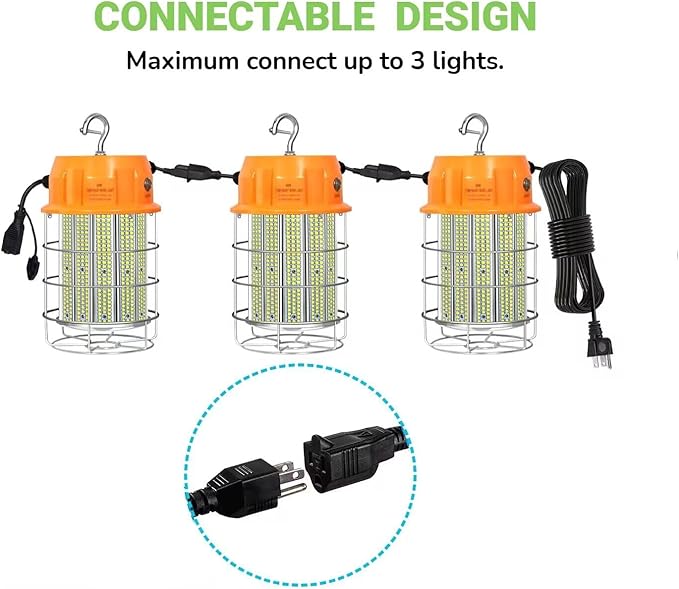 300W LED Temporary Work Light 42,000LM Construction Light Job Site Lighting,5000K,Linkable with ON/Off Button & Hook Portable Work Hanging