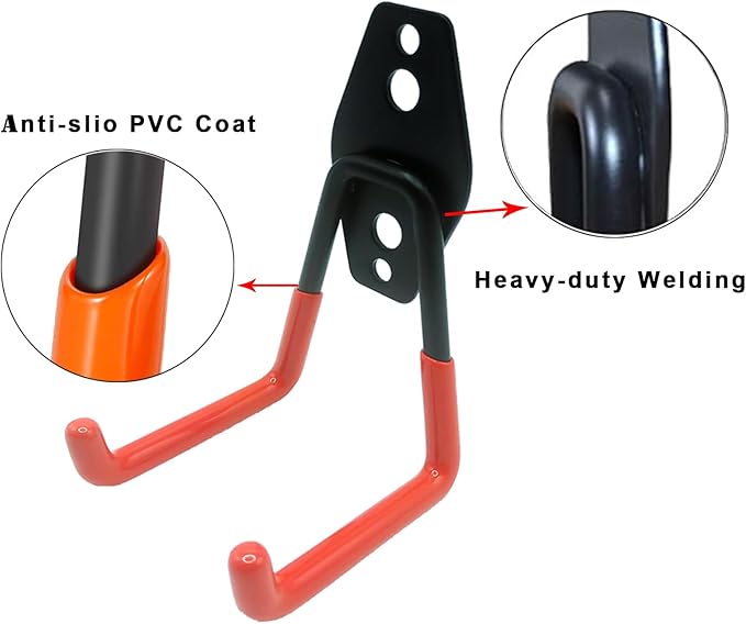 6 Pack Heavy Duty Garage Hooks, Stainless Steel & Iron, U-Shape, Wall Mount, Rust Resistant, Holds Up to 40lbs Each, Ideal for Garage, Shop, Basement, etc.