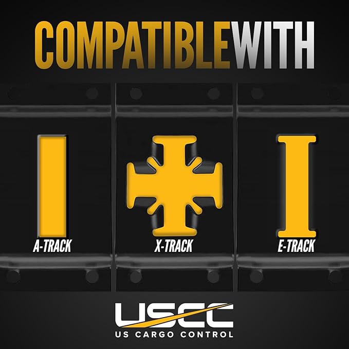 US Cargo Control E Track Straps 2" x 12' (2-Pack), 4,400 LBS Break Strength, Yellow Heavy Duty E Track Ratchet Straps with 4' Fixed End and Spring E-Fittings, Logistic Tiedowns for Box Trucks, Vans