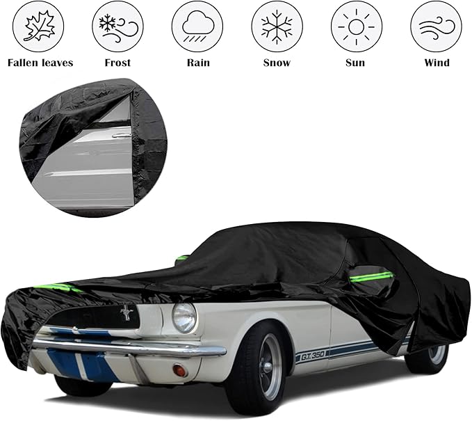 Waterproof Car Cover Replace for 1964-1978 Ford Mustang, 6 Layers All Weather Custom-Fit Mustang Full Car Covers with Zipper Door for Snow Rain Dust Hail Protection (1964-1978)