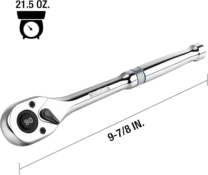 DURATECH 1/2-Inch Drive Ratchet, 90-Tooth Quick-release Ratchet Wrench, Reversible, Cr-V Made, Full Polished, Stocking Stuffers for Men Women Gifts for Men Gifts for Women