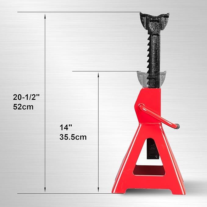 Big RED AT43006UR Steel Jack Stands: 3 Ton (6,000 LBs) Capacity, 2 Pack, RED