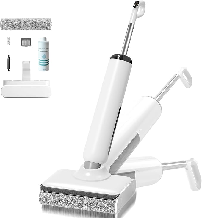 Wet Dry Vacuum Mop, 180°Lay-Flat Cordless Vacuum Mop All in One, Floor Cleaner Machine, 45 Minutes Long Runtime Electric Mop, 158℉ Self-Cleaning, Edge Cleaning, Self-Propelled Vacuum Mop Combo