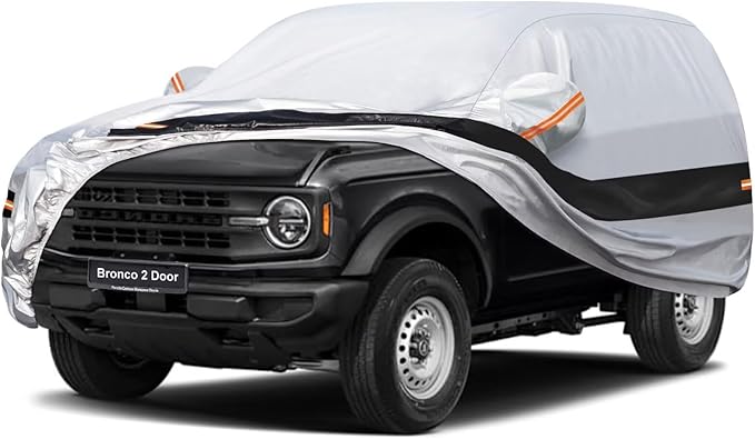10 Layers Car Cover Custom Fit for Ford Bronco 2 Door/Sport (2021-2025), Waterproof All Weather for Automobiles, Outdoor Full Cover Sun Dust Rain Protection with Cotton. Silver