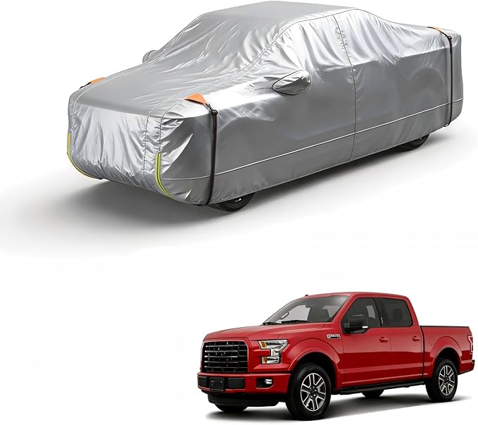 Wigoo Ford F150 F250 F350 F450 Truck Car Cover Accessories 2015-2026, Waterproof All Weather Outdoor Full Pickup Cover, Windproof UV Rain Snow Dust Protection, Door Zipper, Reflective Safety Strips