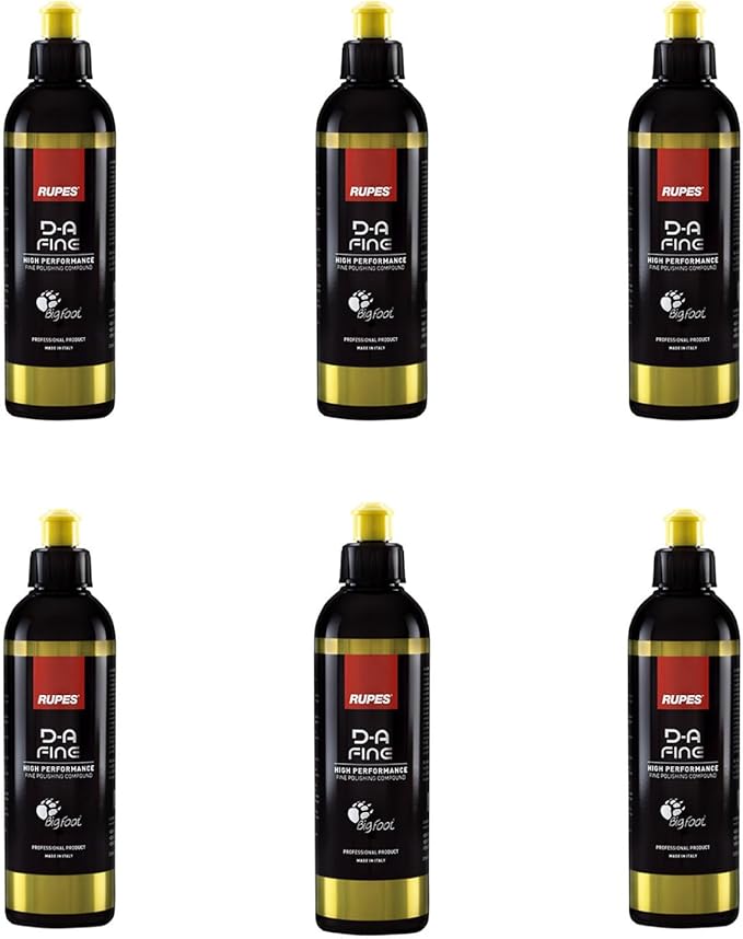 RUPES 9.DAFINE250 Pack of 6 Yellow 250 ml D-A Fine High Performance Fine Polishing Compounds for Car Detailing & Removing Scratches | Reduces Oxidation and Removes Swirl Marks | Light Defect Removal
