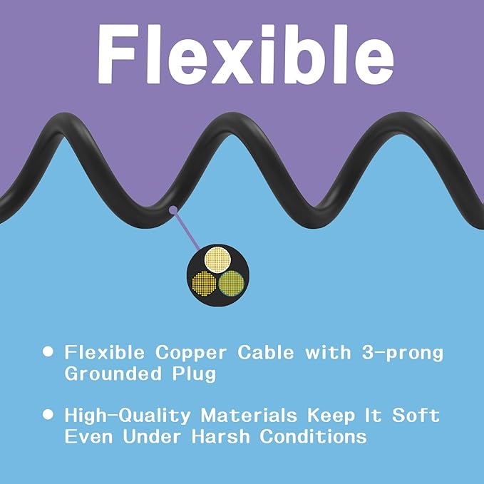 Indoor Outdoor Extension Cord 25 FT, 16/3 SJTW Weatherproof Black Electrical Cords, 13 AMP Heavy Duty 3 Prong Power Cable Great for Garden, Landscaping & Holiday Decorations
