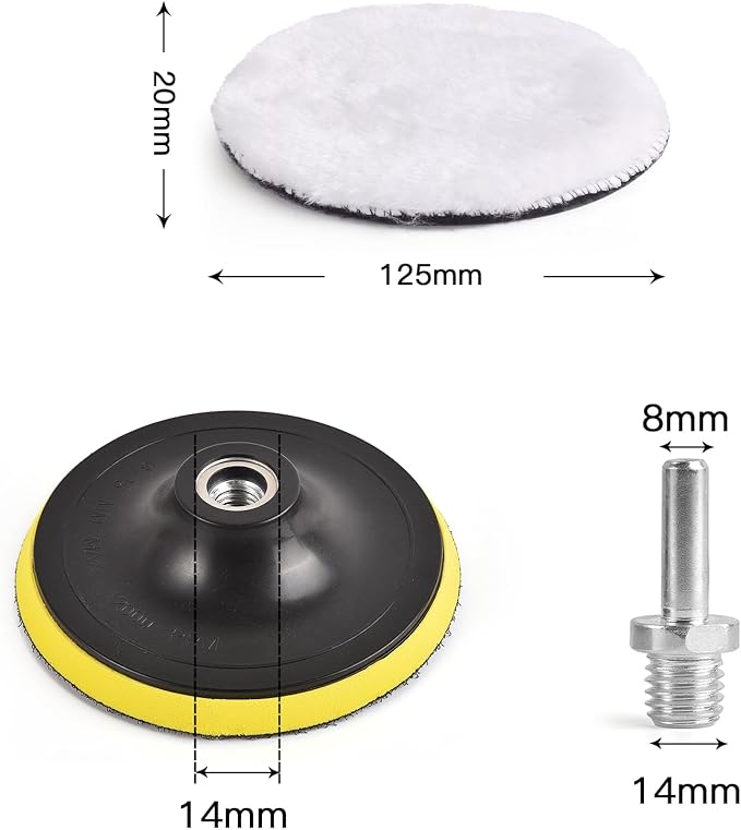 7 Pcs 5 Inch (125 mm) Wool Polishing Buffing Pad Car Polisher Buffer Drill Attachment with M14 Drill Adapter